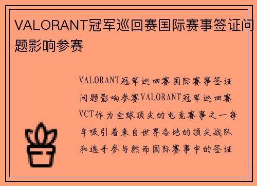 VALORANT冠军巡回赛国际赛事签证问题影响参赛