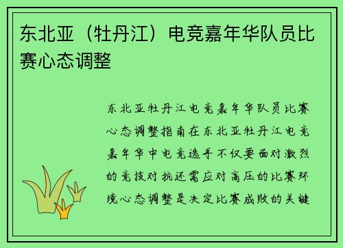 东北亚（牡丹江）电竞嘉年华队员比赛心态调整